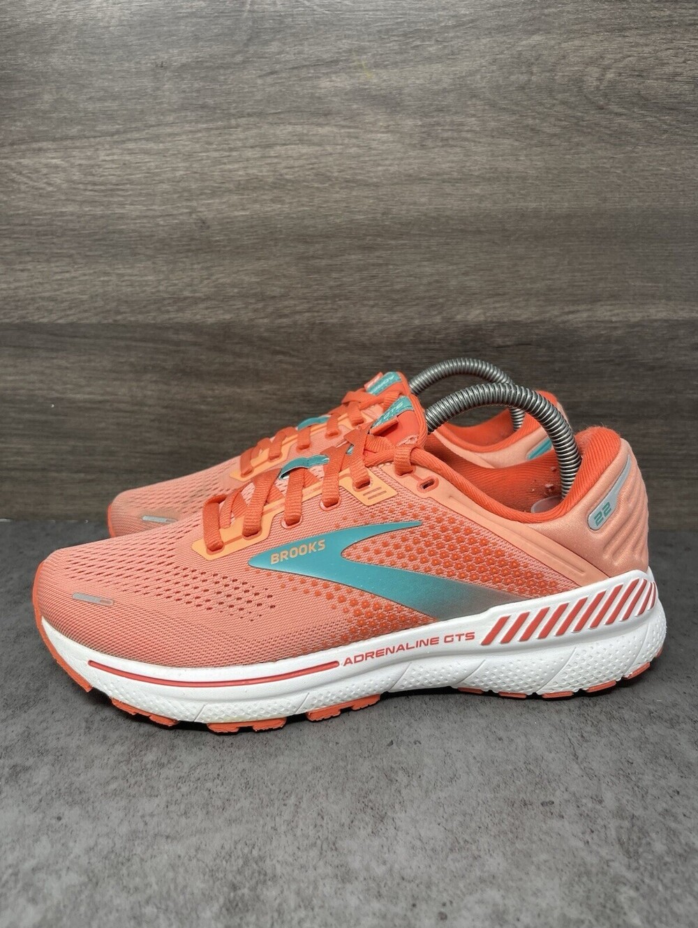 Brooks Adrenaline GTS 22 Size 8.5 Womens Orange Teal Stability Running Shoes